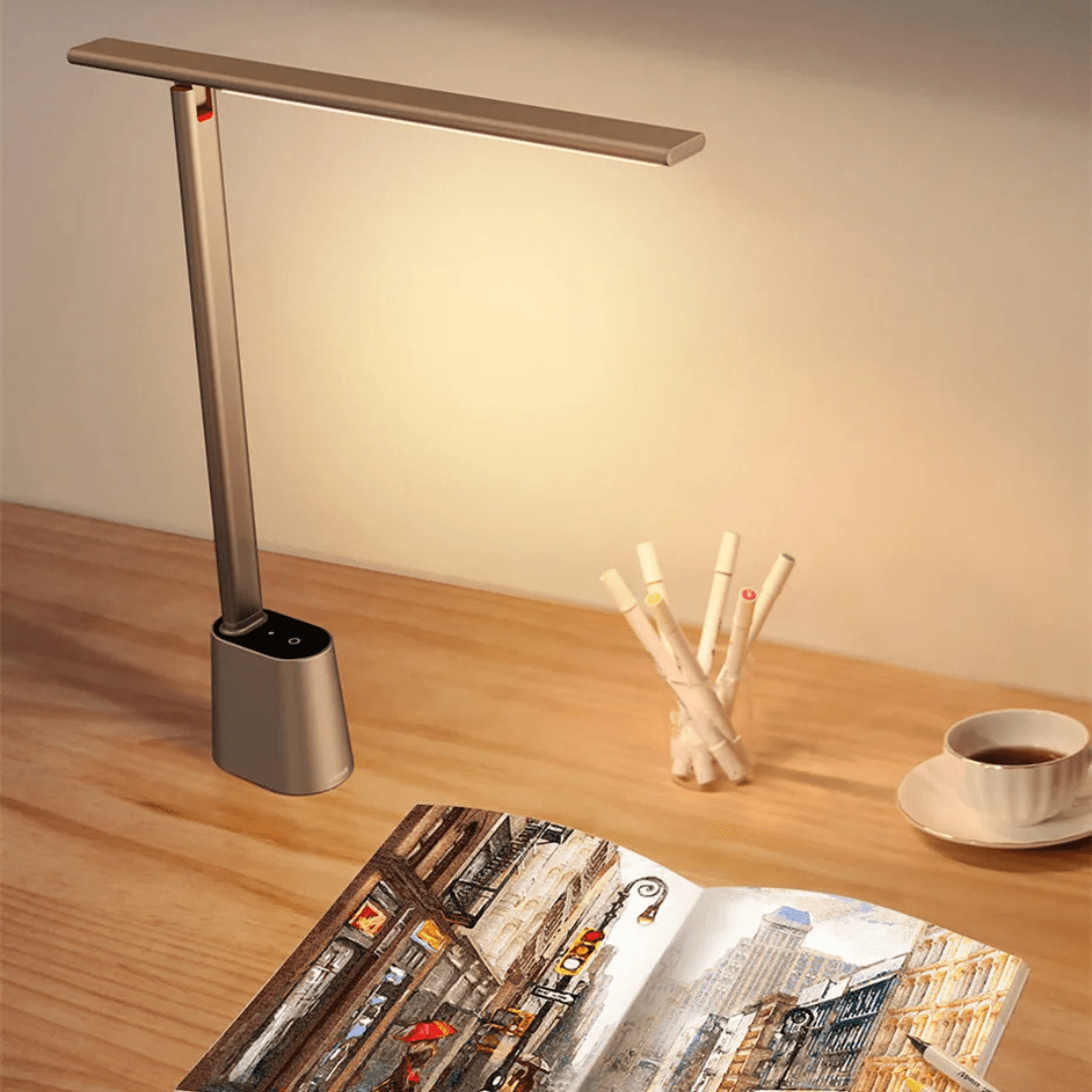 Smart LED Desk Lamp, Rechargeable Table Lamp with Adjustable Brightness and Foldable Design for Home Office and Reading